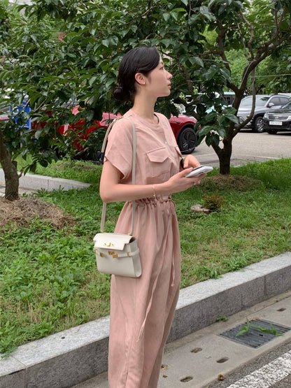 Waist-cinched Drawstring Side-slit Dress