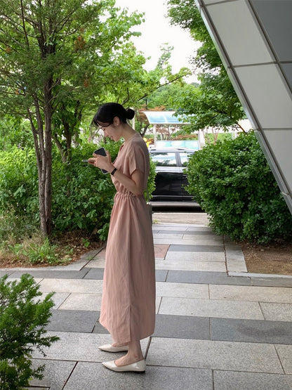 Waist-cinched Drawstring Side-slit Dress