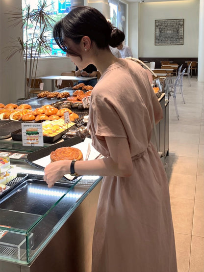 Waist-cinched Drawstring Side-slit Dress