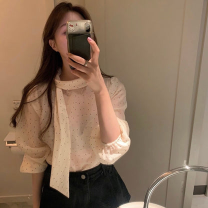 Polka Dot Bow Tie Sweet Blouse