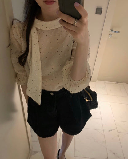 Polka Dot Bow Tie Sweet Blouse