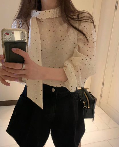 Polka Dot Bow Tie Sweet Blouse