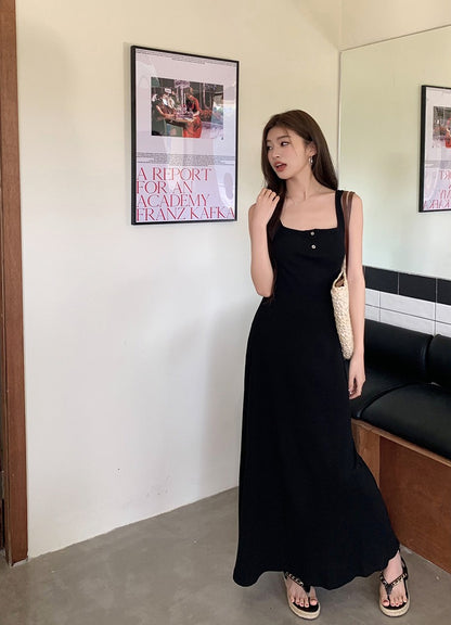 紐扣設計吊帶背心裙