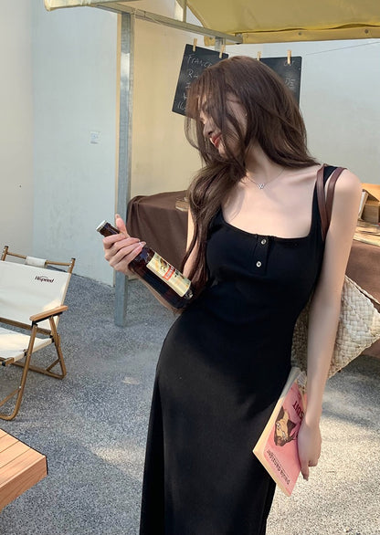 紐扣設計吊帶背心裙