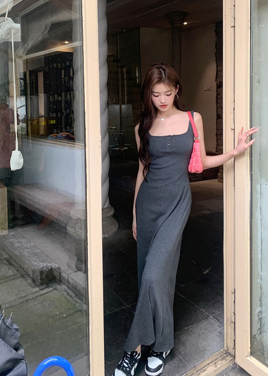 紐扣設計吊帶背心裙