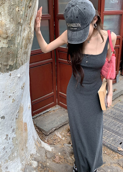 紐扣設計吊帶背心裙