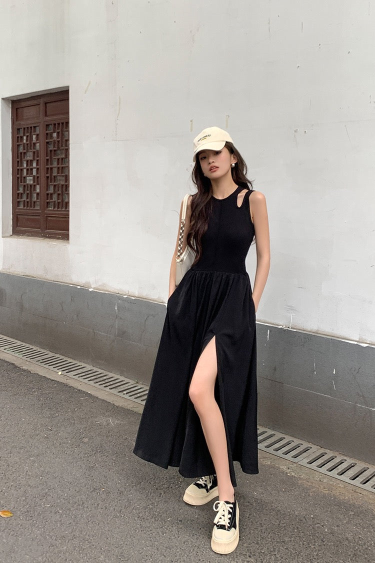 收腰顯瘦開衩背心裙