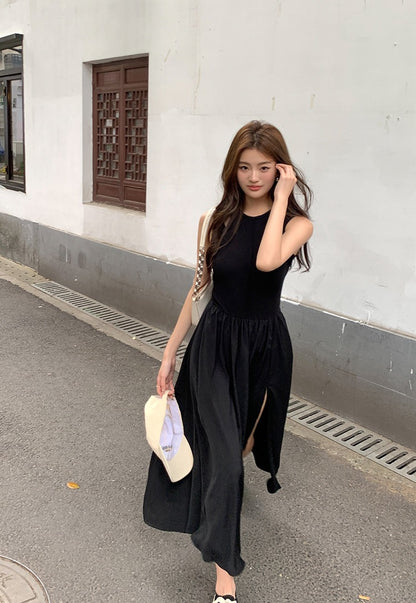 收腰顯瘦開衩背心裙