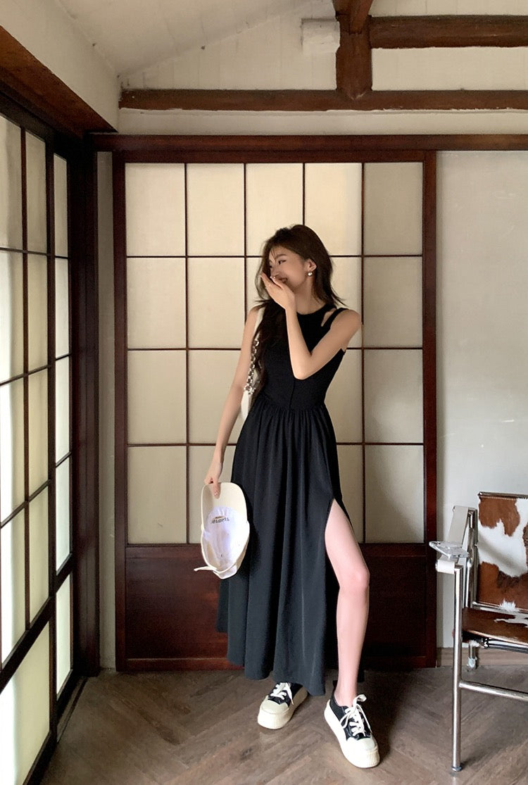 收腰顯瘦開衩背心裙