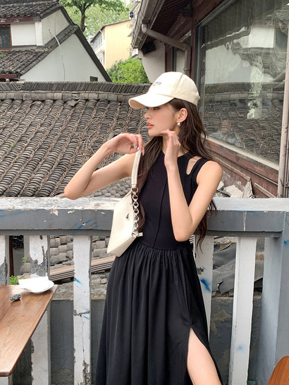 收腰顯瘦開衩背心裙