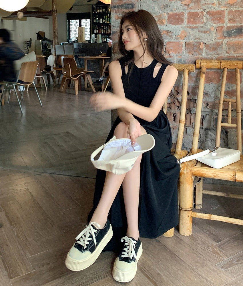 收腰顯瘦開衩背心裙