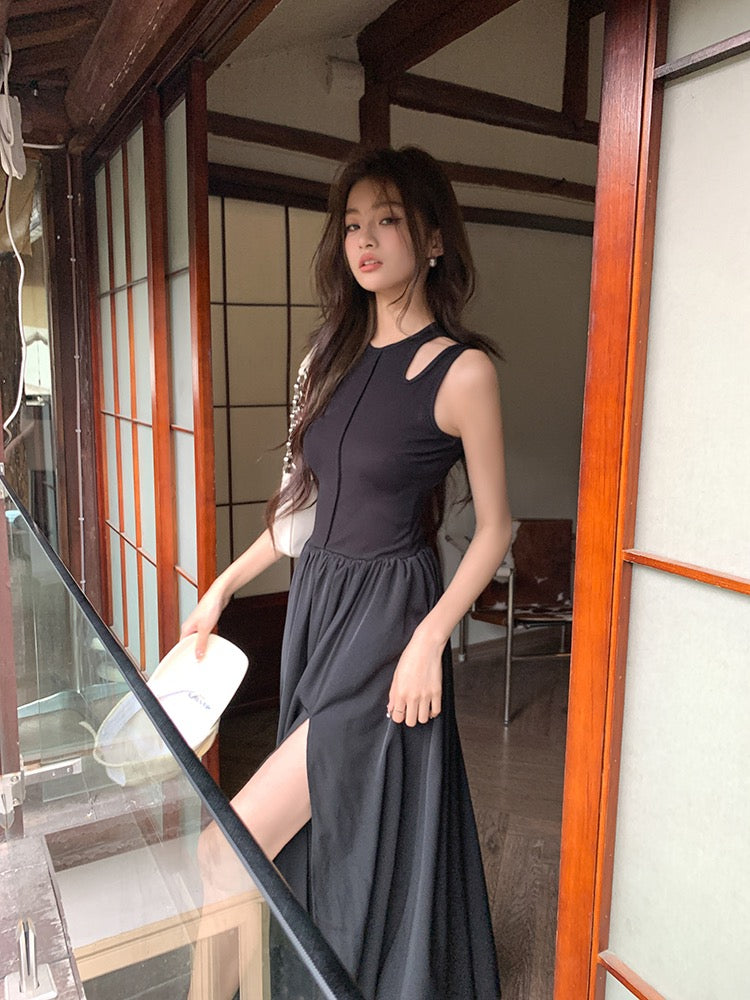 收腰顯瘦開衩背心裙