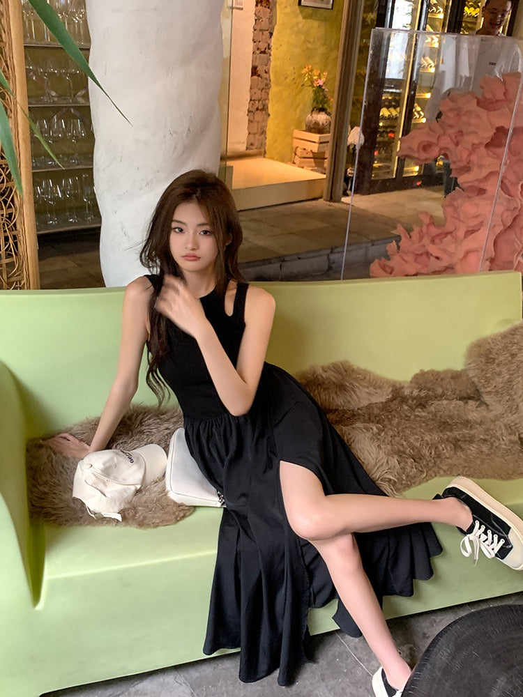 收腰顯瘦開衩背心裙