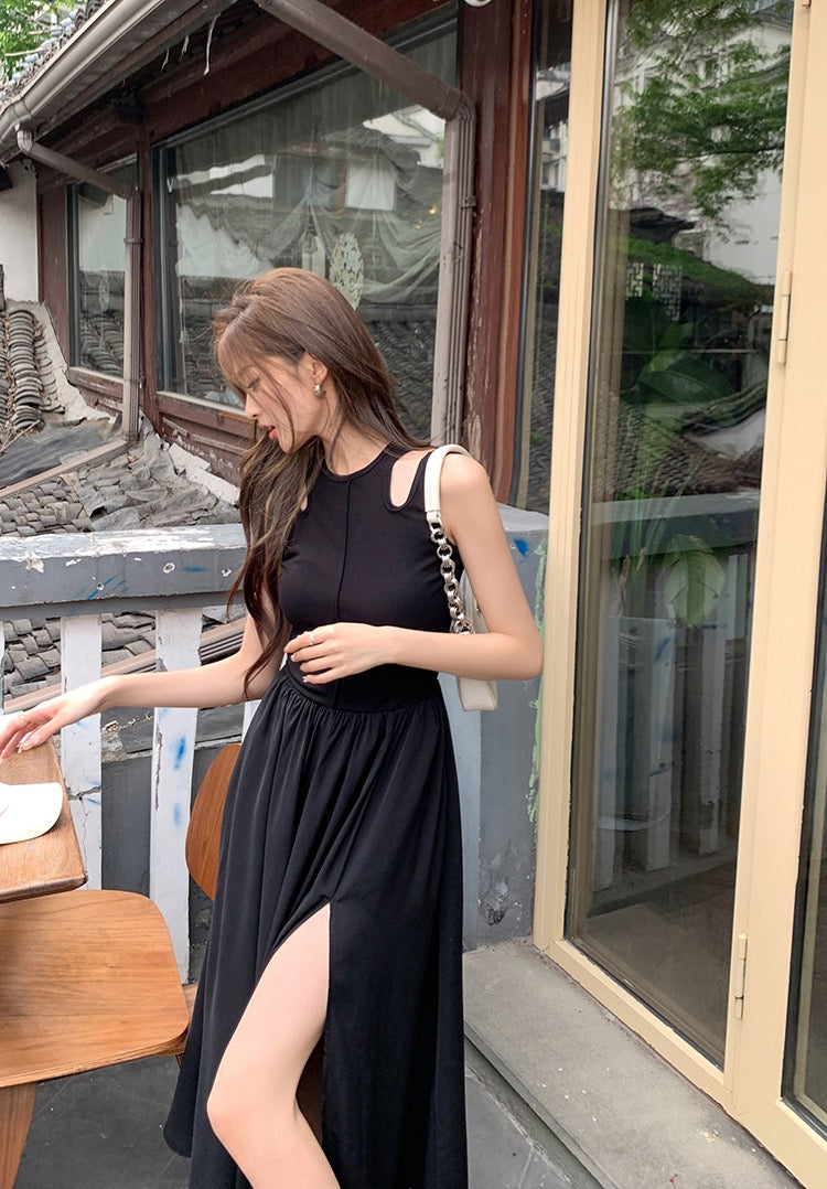 收腰顯瘦開衩背心裙