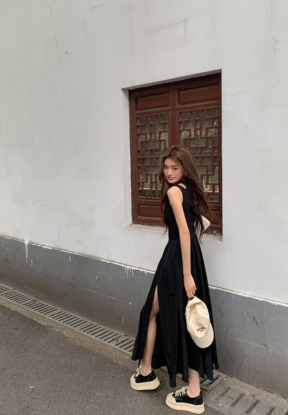 收腰顯瘦開衩背心裙