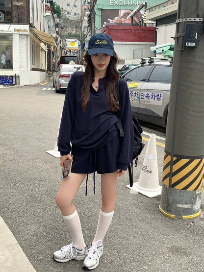 リラックス感のあるトップス+ゆったりカジュアルショートパンツセット