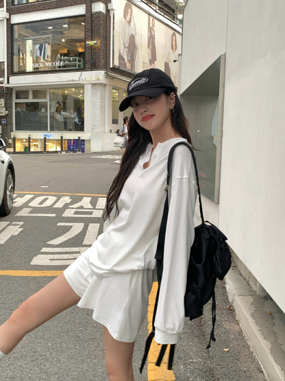 リラックス感のあるトップス+ゆったりカジュアルショートパンツセット