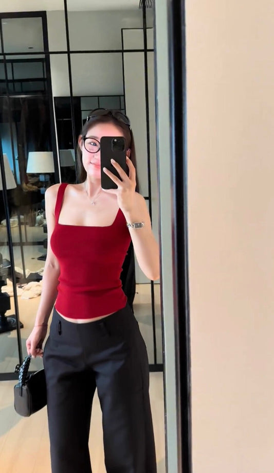 法式大方領針織吊帶