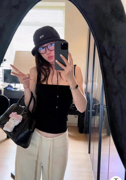 法式大方領針織吊帶