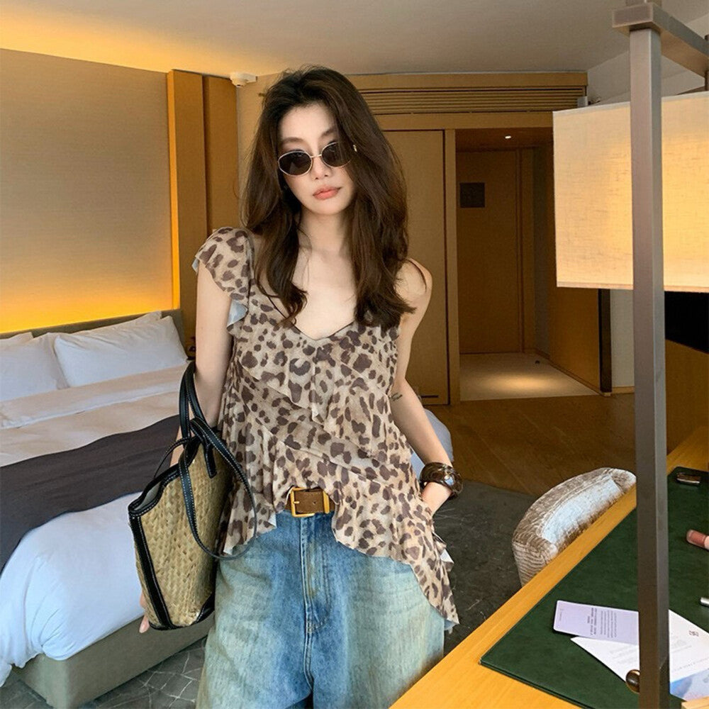 レオパード柄フリルブラウス