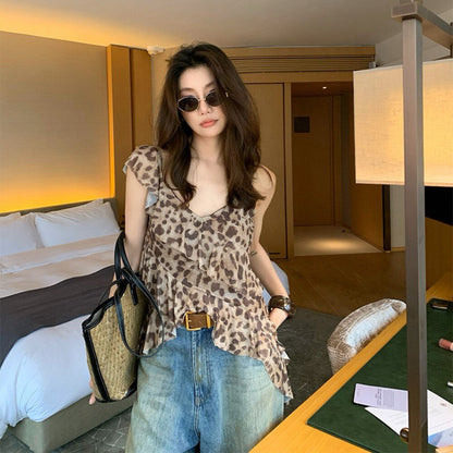 レオパード柄フリルブラウス