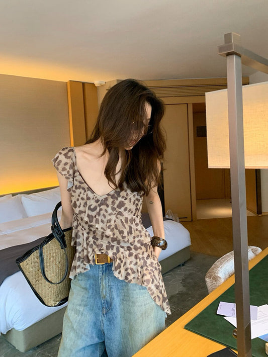 豹紋荷葉邊小衫