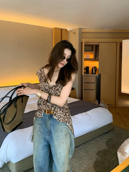 レオパード柄フリルブラウス