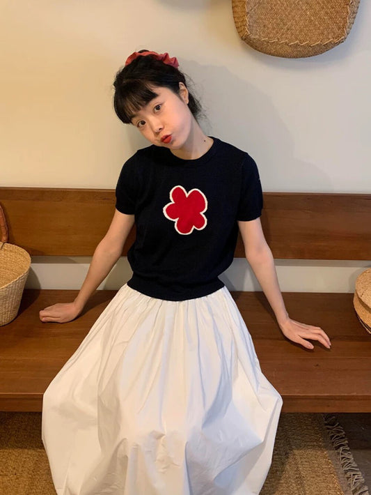 復古圓領花朵針織top