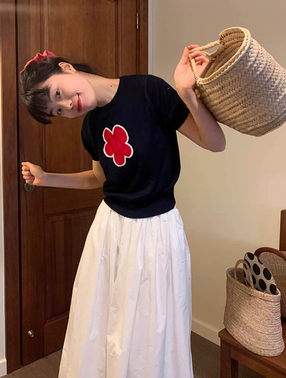 復古圓領花朵針織top