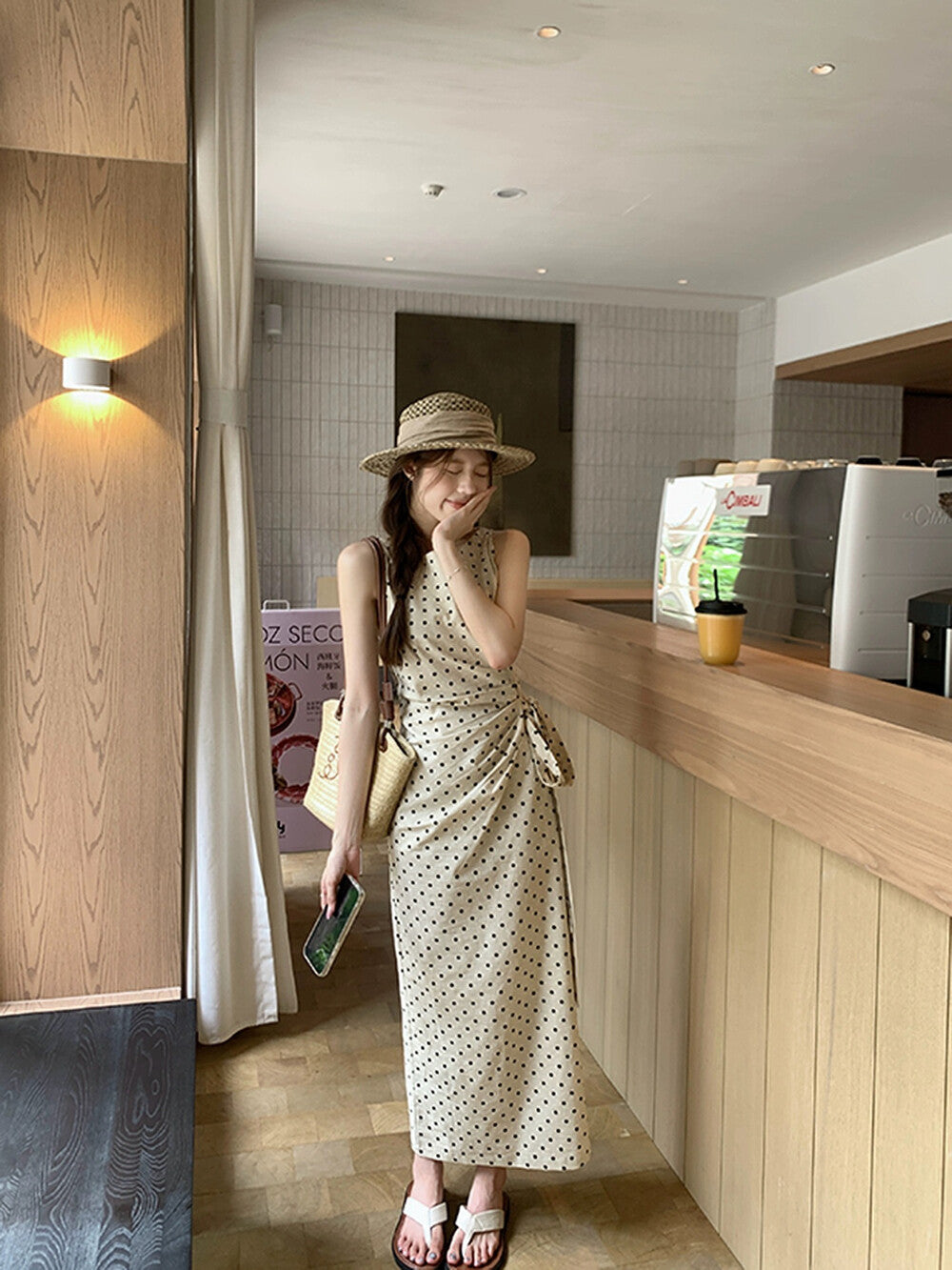 Elegant Polka Dot Side-Tucked Waist Dress