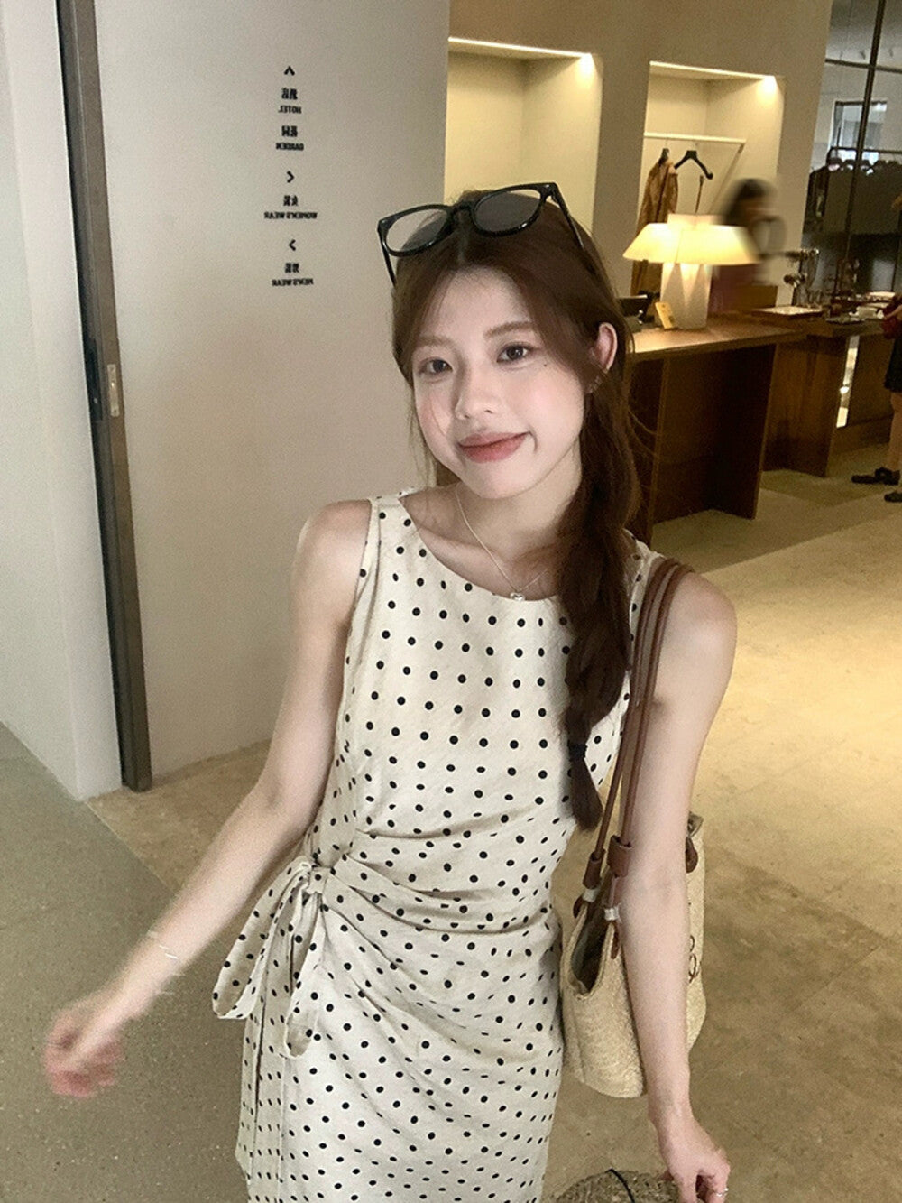 Elegant Polka Dot Side-Tucked Waist Dress