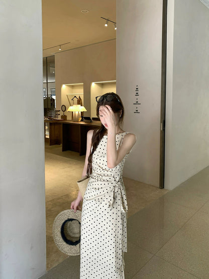 Elegant Polka Dot Side-Tucked Waist Dress