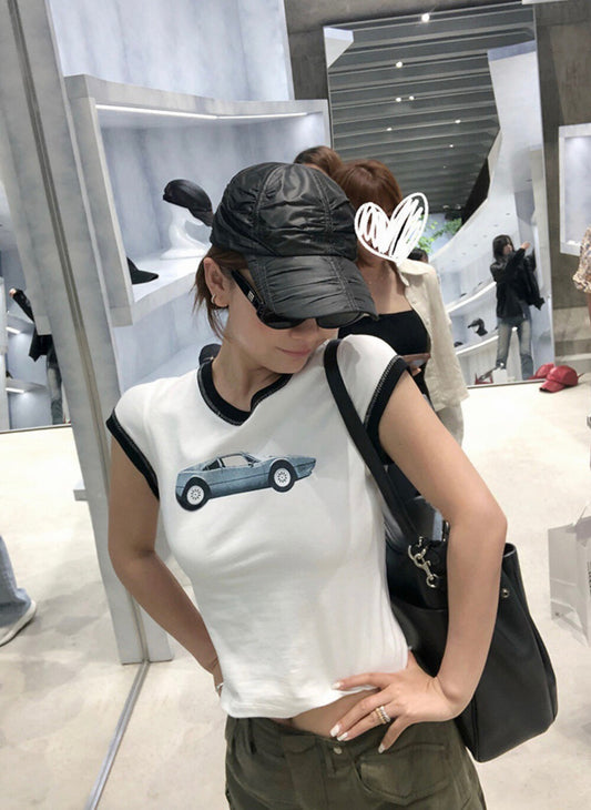 Slim-Fit T-Shirt with Structured Shoulders and Cap Sleeves