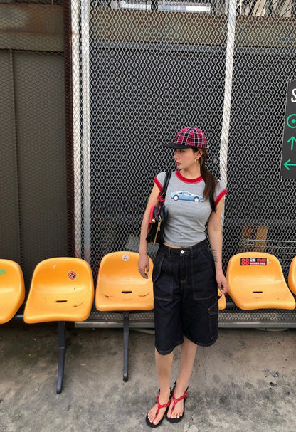 Slim-Fit T-Shirt with Structured Shoulders and Cap Sleeves