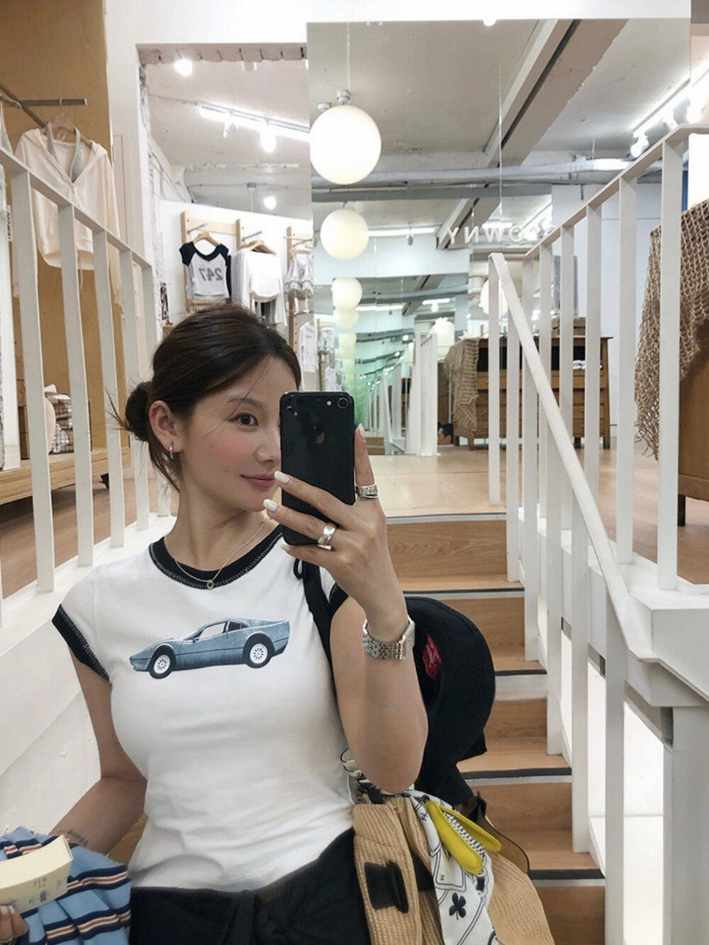Slim-Fit T-Shirt with Structured Shoulders and Cap Sleeves