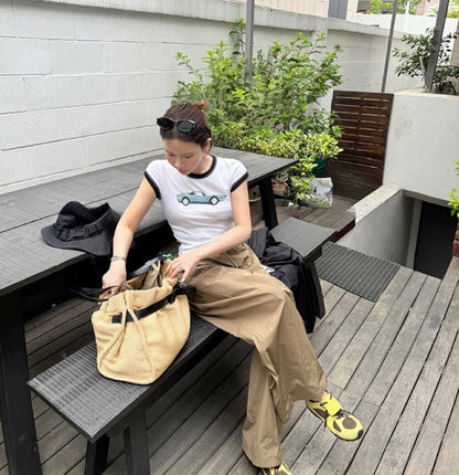 Slim-Fit T-Shirt with Structured Shoulders and Cap Sleeves