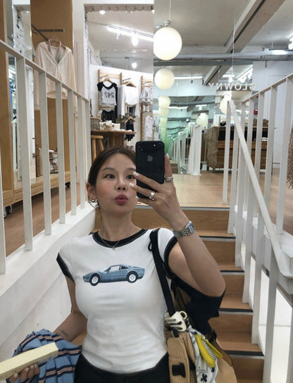Slim-Fit T-Shirt with Structured Shoulders and Cap Sleeves