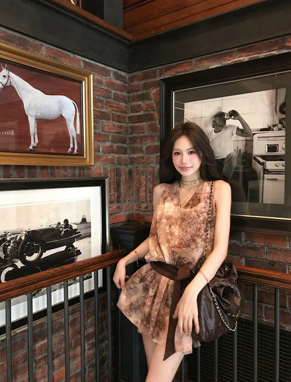 豹柄ノースリーブトップス+スカートセット