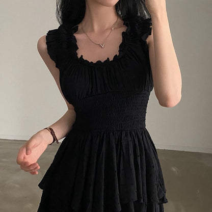 Sleeveless Waist-Cinching Slimming Tiered Dress