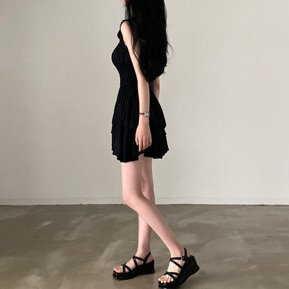 Sleeveless Waist-Cinching Slimming Tiered Dress