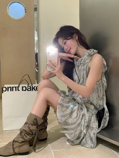 設計感掛脖連身裙