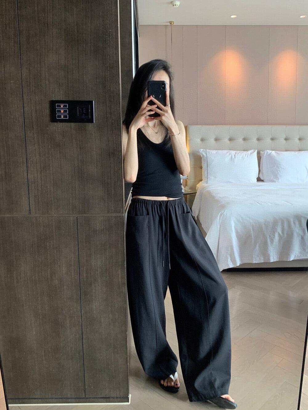 百搭顯瘦抽繩寬鬆休閒褲