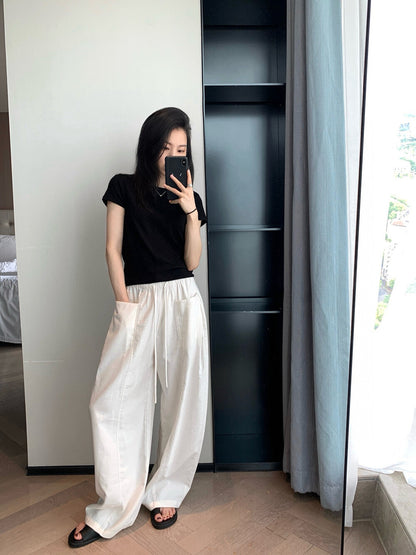 百搭顯瘦抽繩寬鬆休閒褲