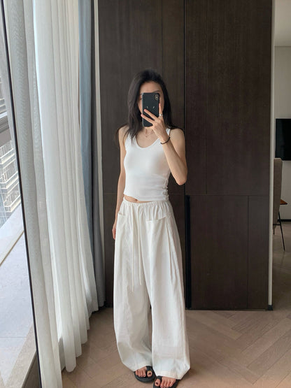 百搭顯瘦抽繩寬鬆休閒褲