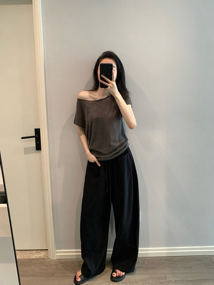 百搭顯瘦抽繩寬鬆休閒褲