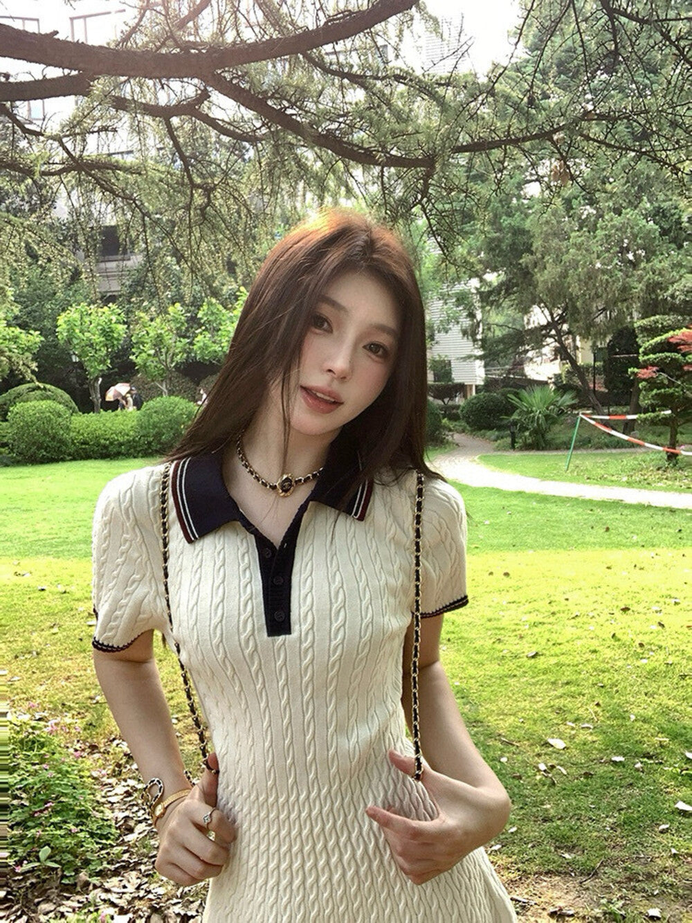 Cable Knit Dress with Collegiate Style