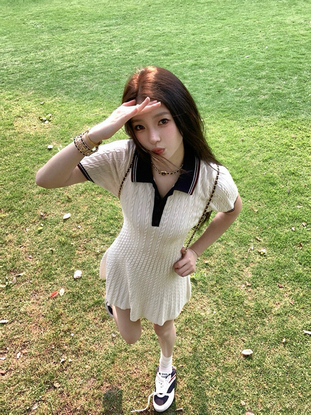 Cable Knit Dress with Collegiate Style