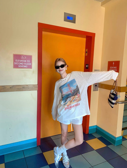 Cartoon Print Loose Long Sleeve T-Shirt