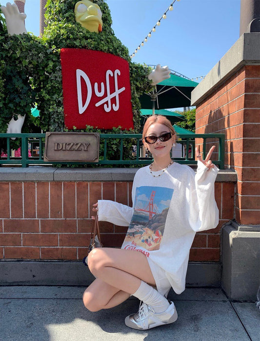 卡通印花寬鬆長袖T恤