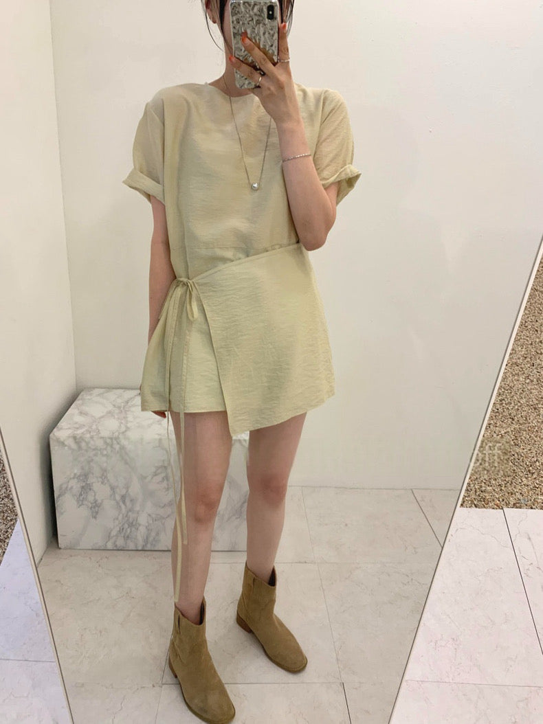 Asymmetrical Lace-up Faux Two-piece Dress